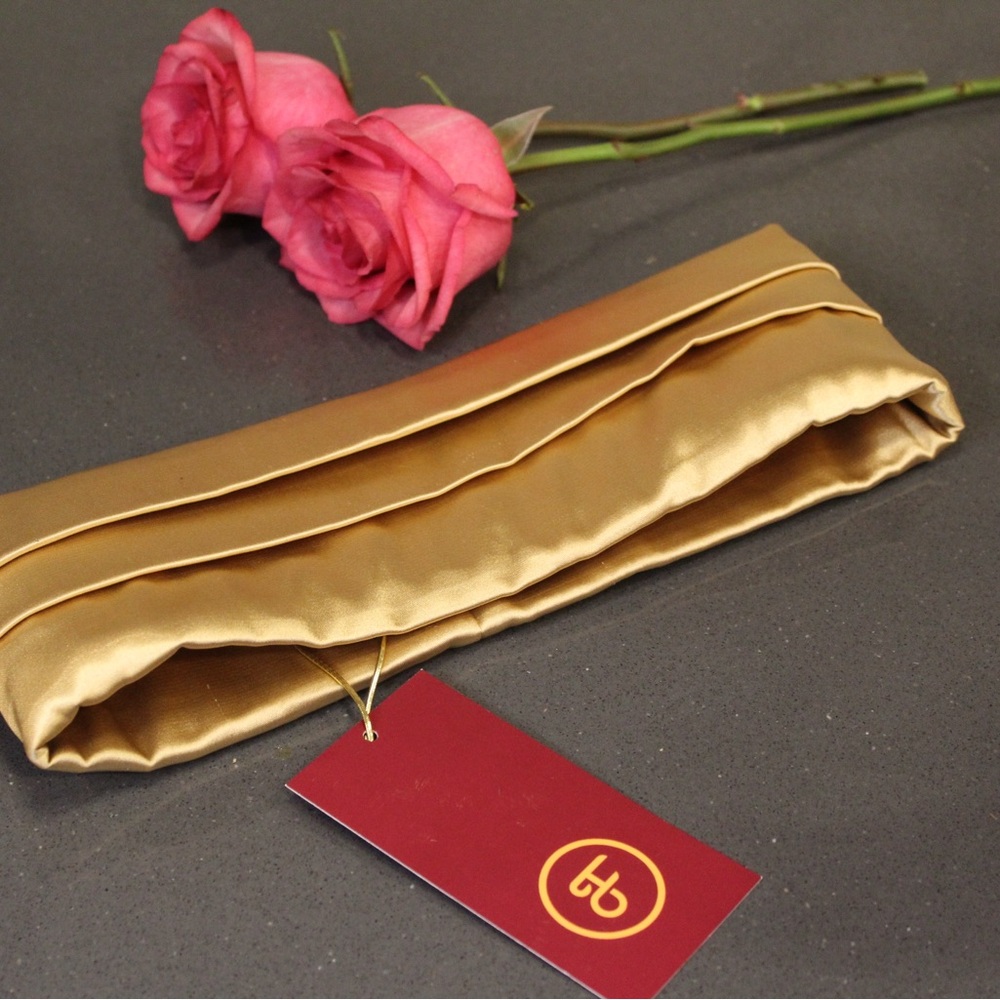 Gold Satin Pleated Headband Wide